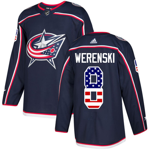 Adidas Blue Jackets #8 Zach Werenski Navy Blue Home Authentic USA Flag Stitched Youth NHL Jersey - Click Image to Close